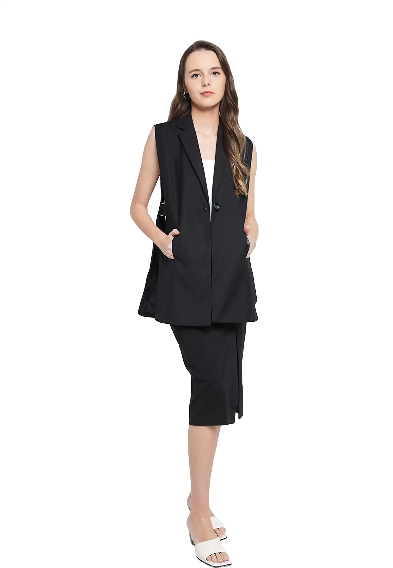 ELLE Apparel Lapel Collar Single Button Blazer Vest