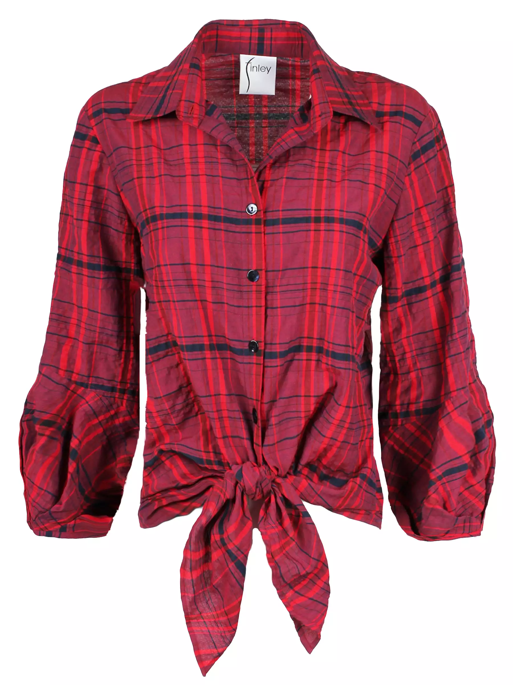 Emmy Cranberry Christmas Plaid Tie Front Shirt