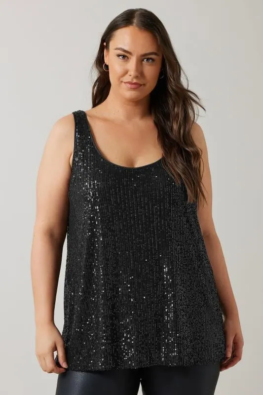 EVANS Curve Black Sequin Embellished Vest Top