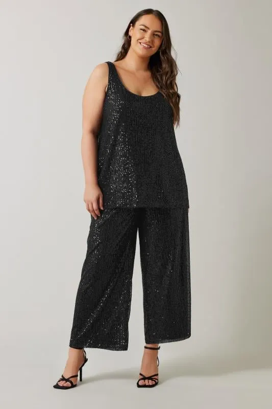 EVANS Curve Black Sequin Embellished Vest Top