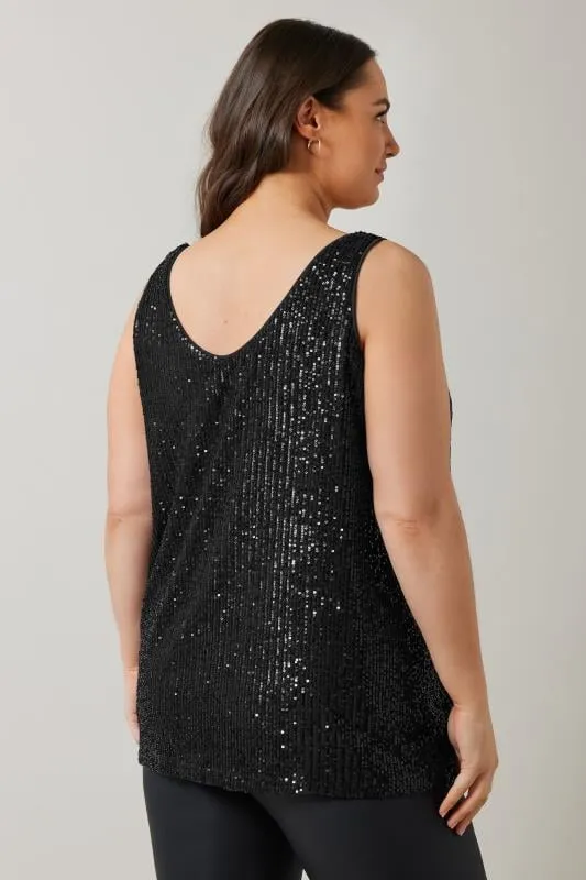 EVANS Curve Black Sequin Embellished Vest Top