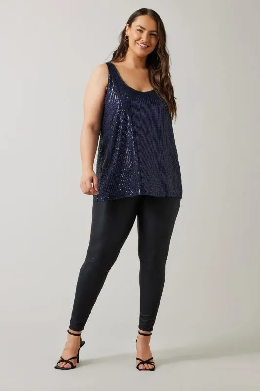 EVANS Curve Navy Blue Sequin Embellished Vest Top