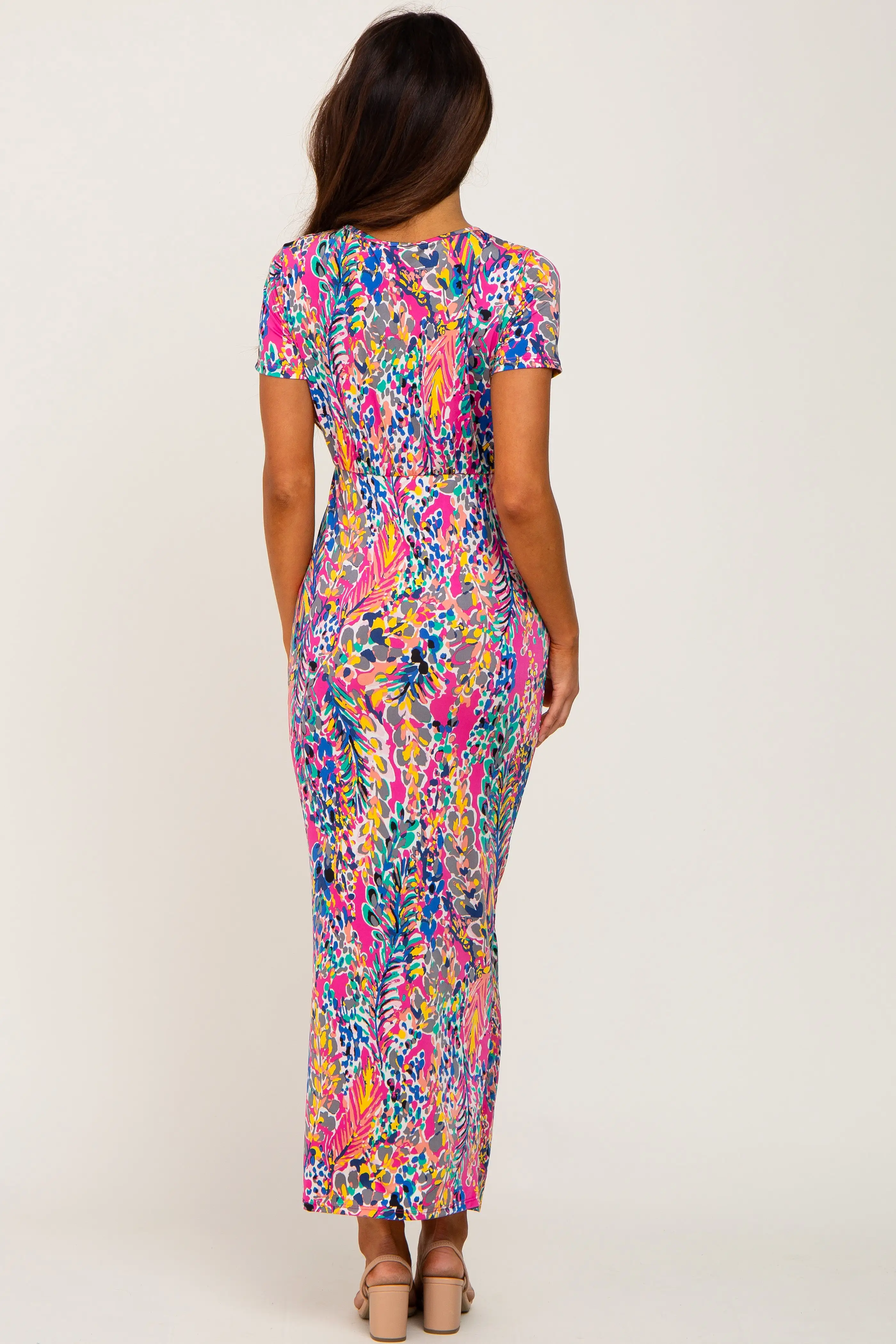 Fuchsia Multi-Color Floral Side Slit Maxi Dress