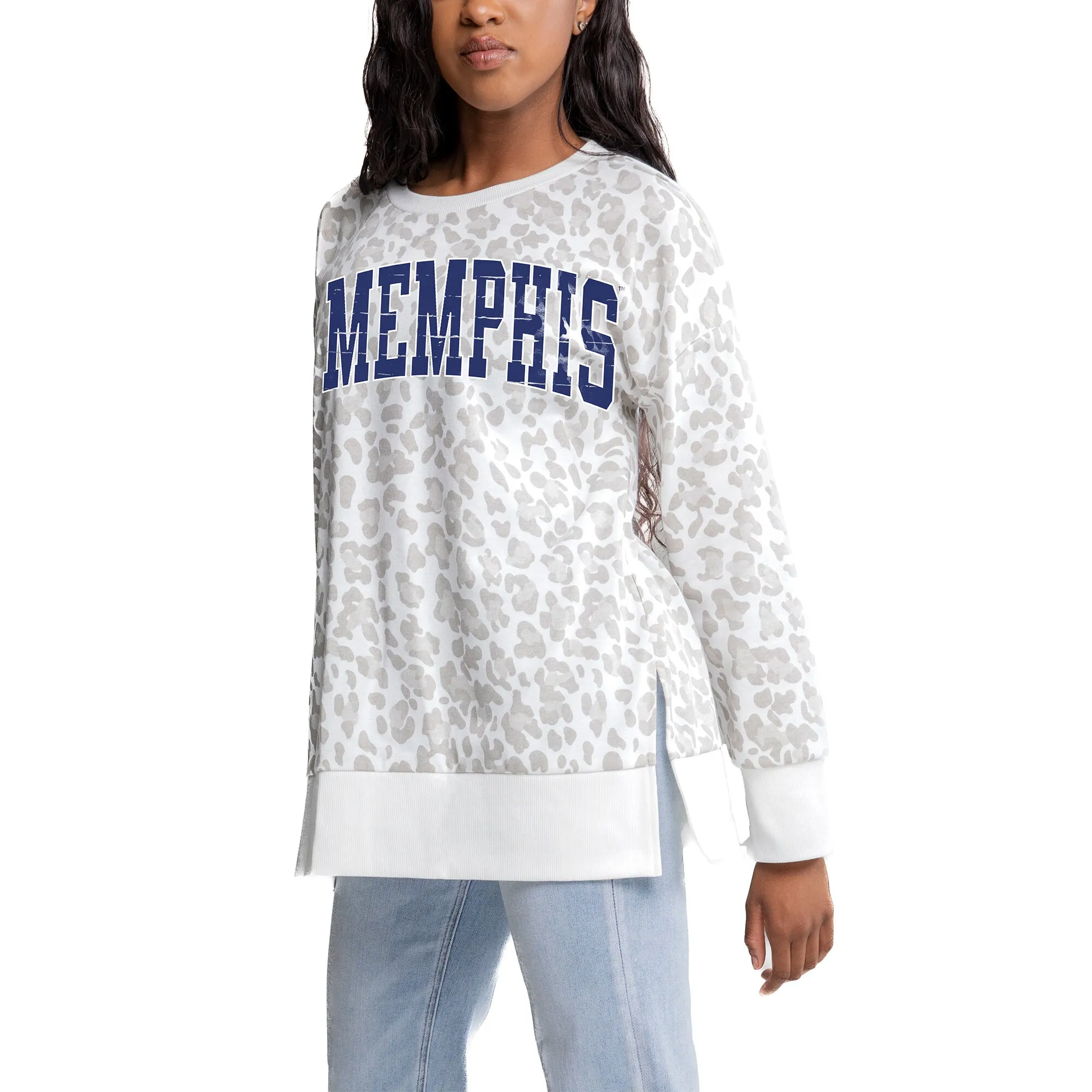 Gameday Couture Memphis Tigers Women's Gray Side-Slit French Terry Crewneck Sweatshirt