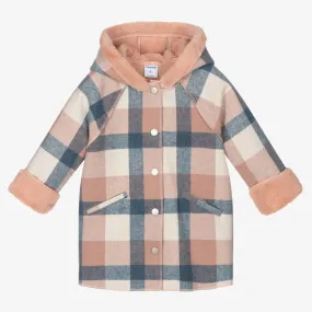 Girls Pink Check Coat