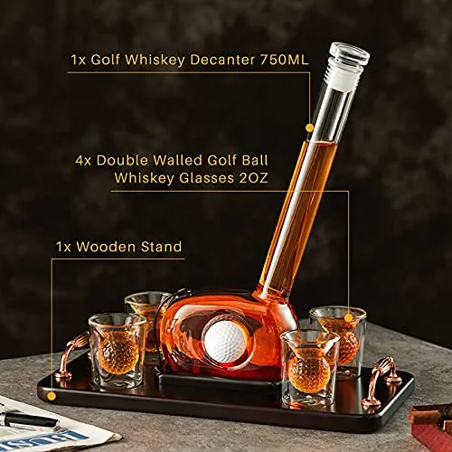 Golf Decanter Whiskey Decanter Set with 4 Golf Ball Whiskey Glasses