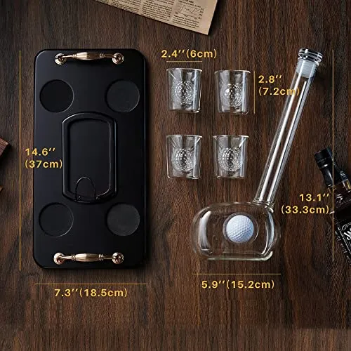 Golf Decanter Whiskey Decanter Set with 4 Golf Ball Whiskey Glasses