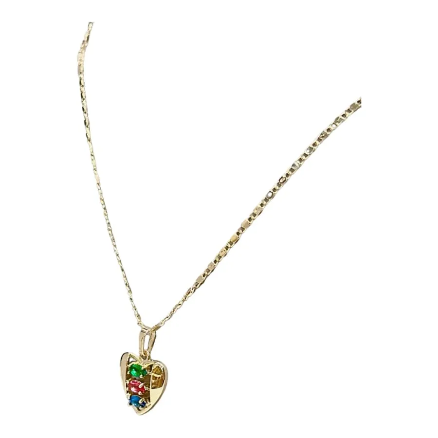 Heart in multicolor crystals chain necklace in 18k of gold plated