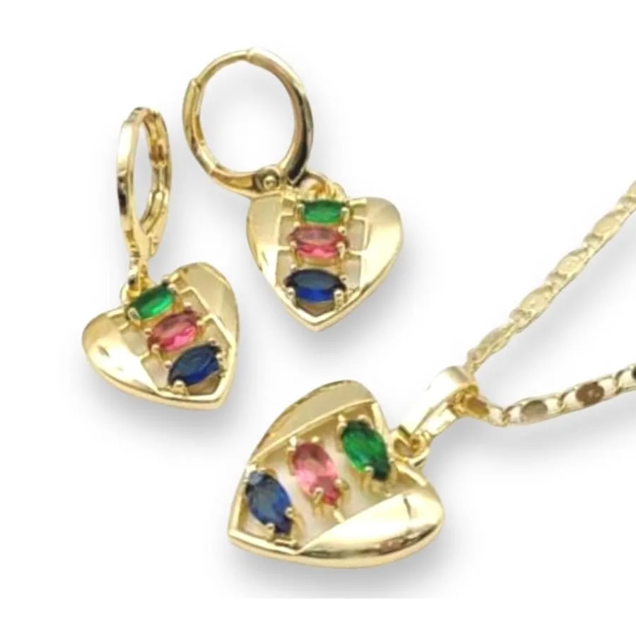 Heart in multicolor crystals chain necklace in 18k of gold plated