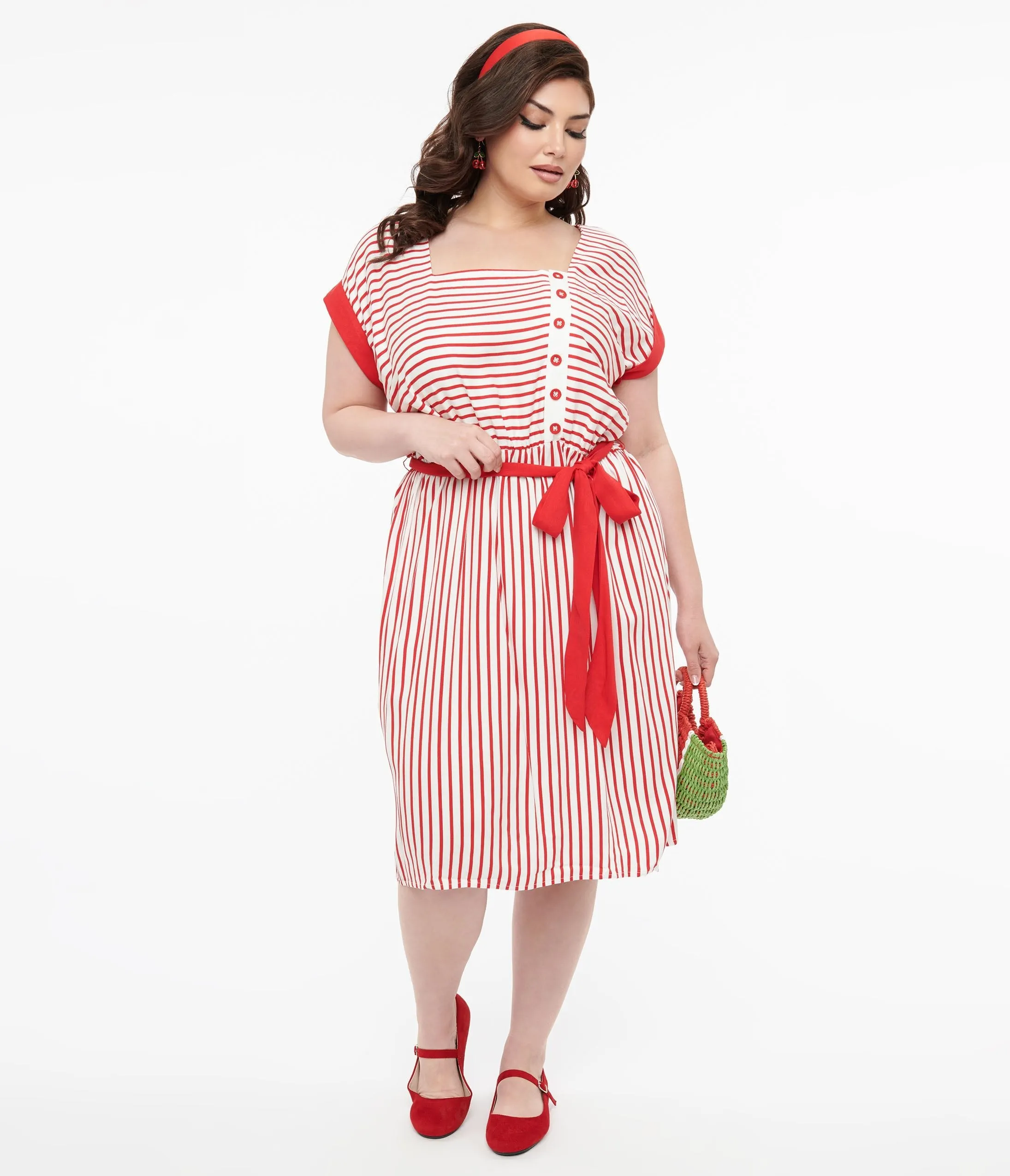 Hell Bunny Plus Size 1940s Red & White Stripe Ahoy Dress