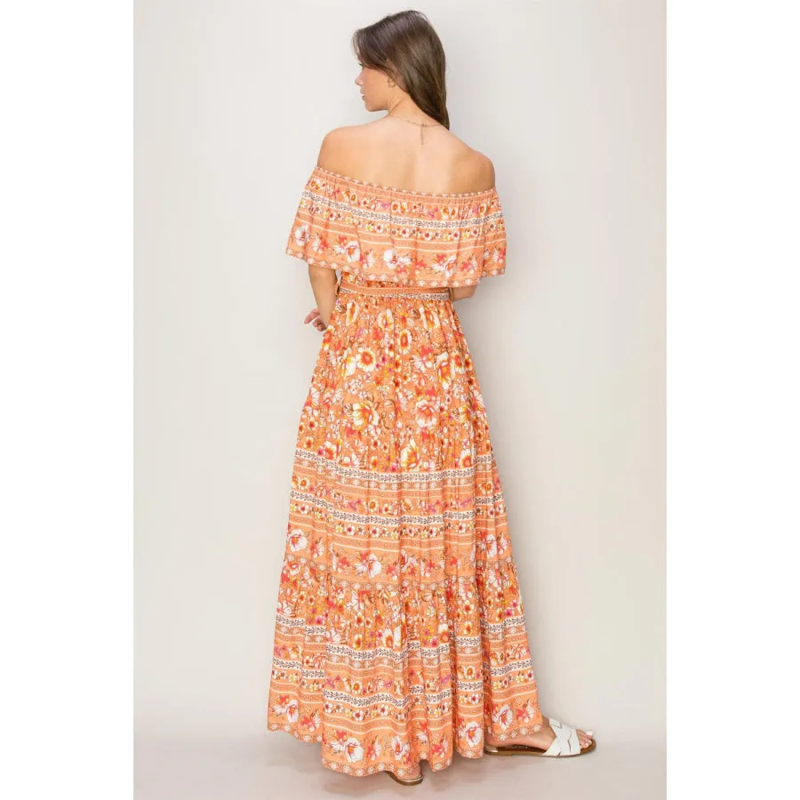 HYFVE Floral Off-Shoulder Tie Front Maxi Dress