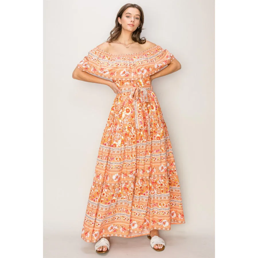 HYFVE Floral Off-Shoulder Tie Front Maxi Dress