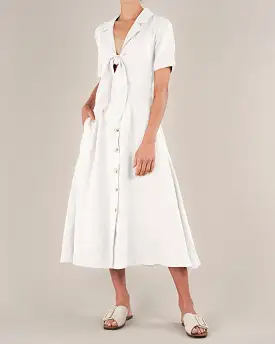 Ines Linen Tie Front Dress - White