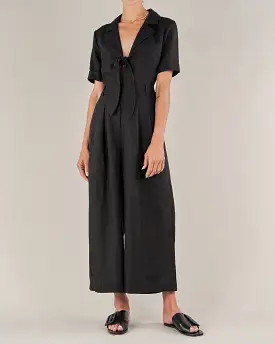 Ines Linen Tie Front Jumpsuit - Black