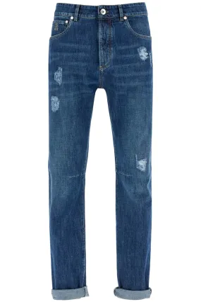 Jeans Leisure Fit In Denim Distressed