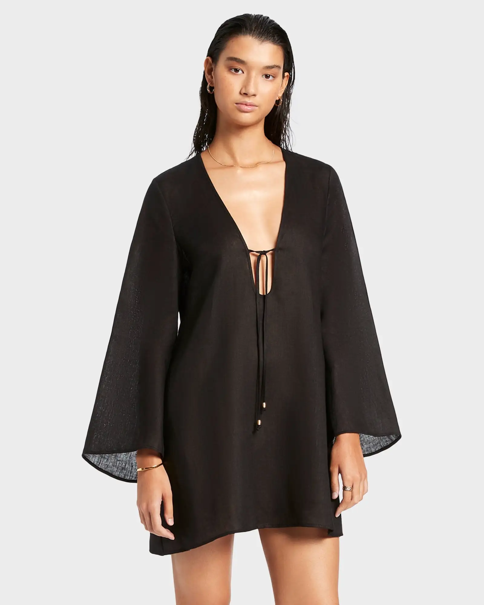 Jetset Tie Front Kaftan - Black