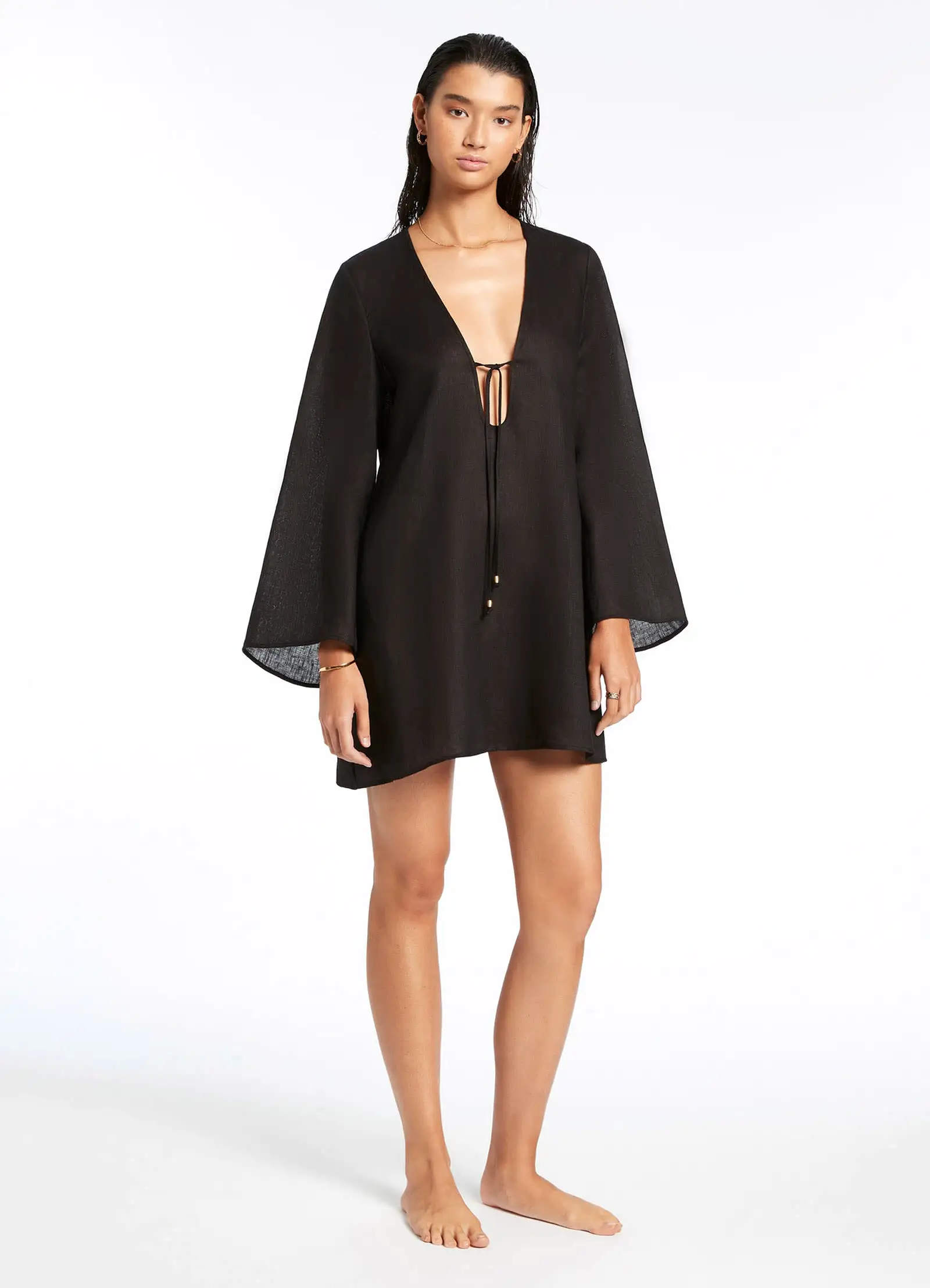 Jetset Tie Front Kaftan - Black