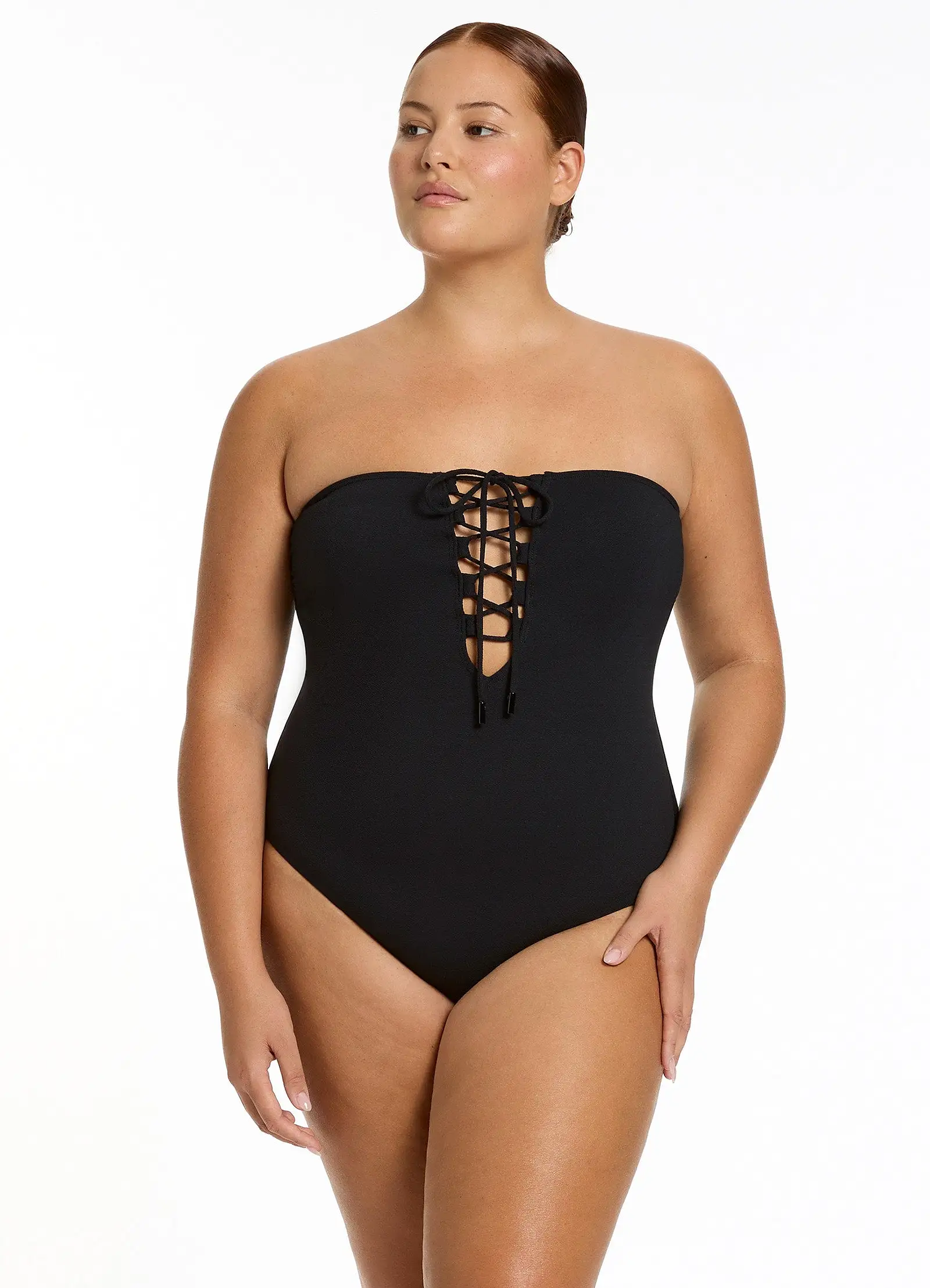 Joali Tie Front Bandeau One Piece - Black