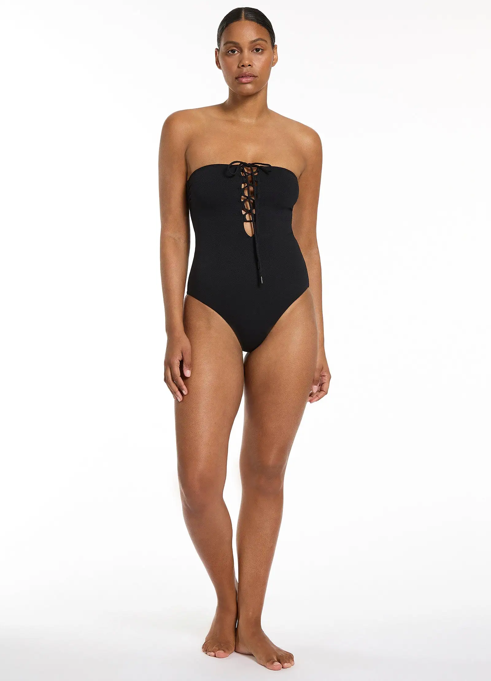 Joali Tie Front Bandeau One Piece - Black