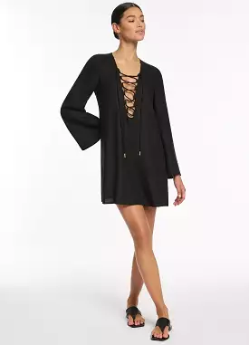 Joali Tie Front Mini Coverup - Black