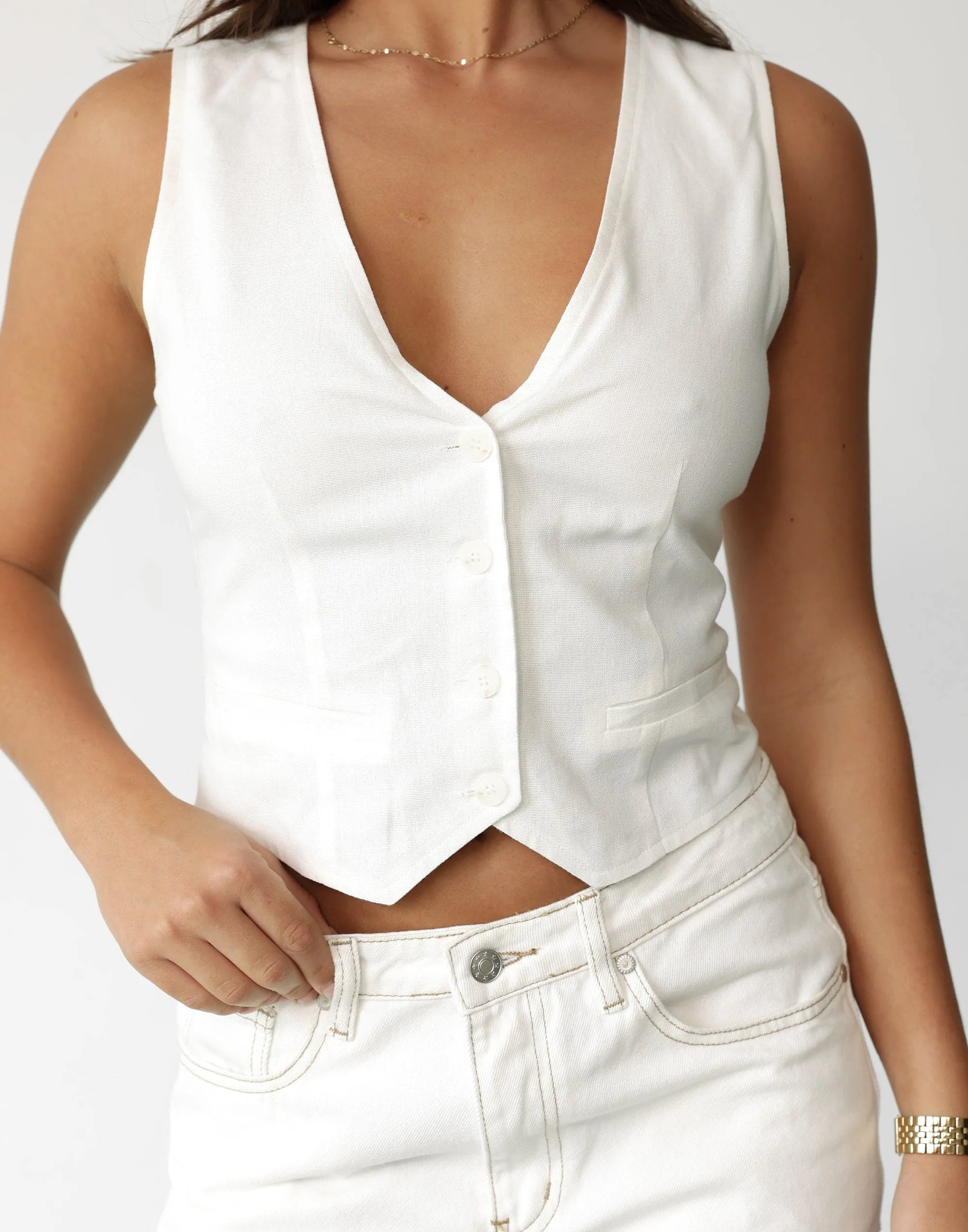 Keanna Linen Vest Top (White)