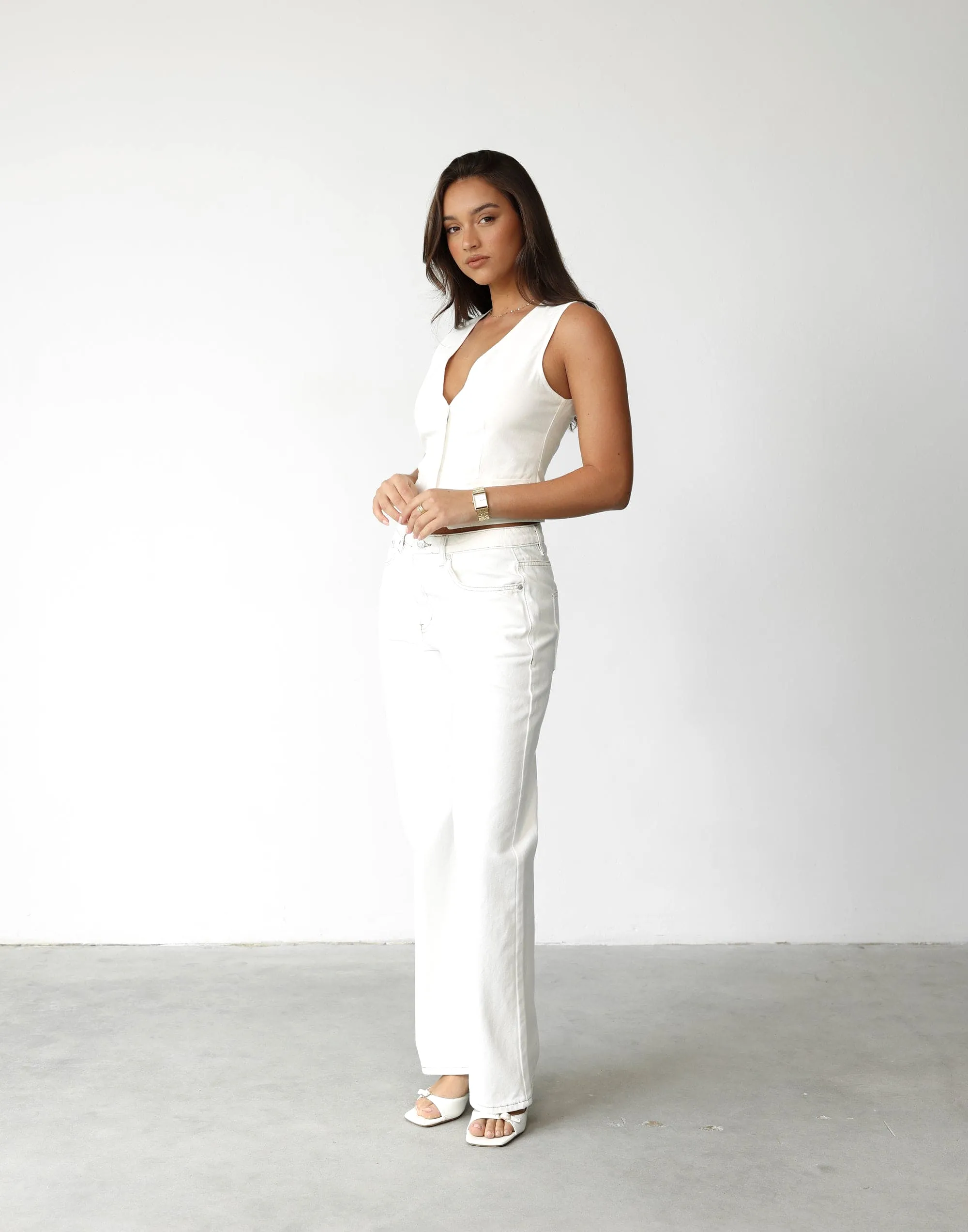 Keanna Linen Vest Top (White)