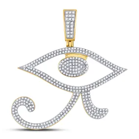 Keene Jewelers 10kt Yellow Gold Mens Round Diamond Eye of Ra Egyptian Charm Pendant 1 Cttw