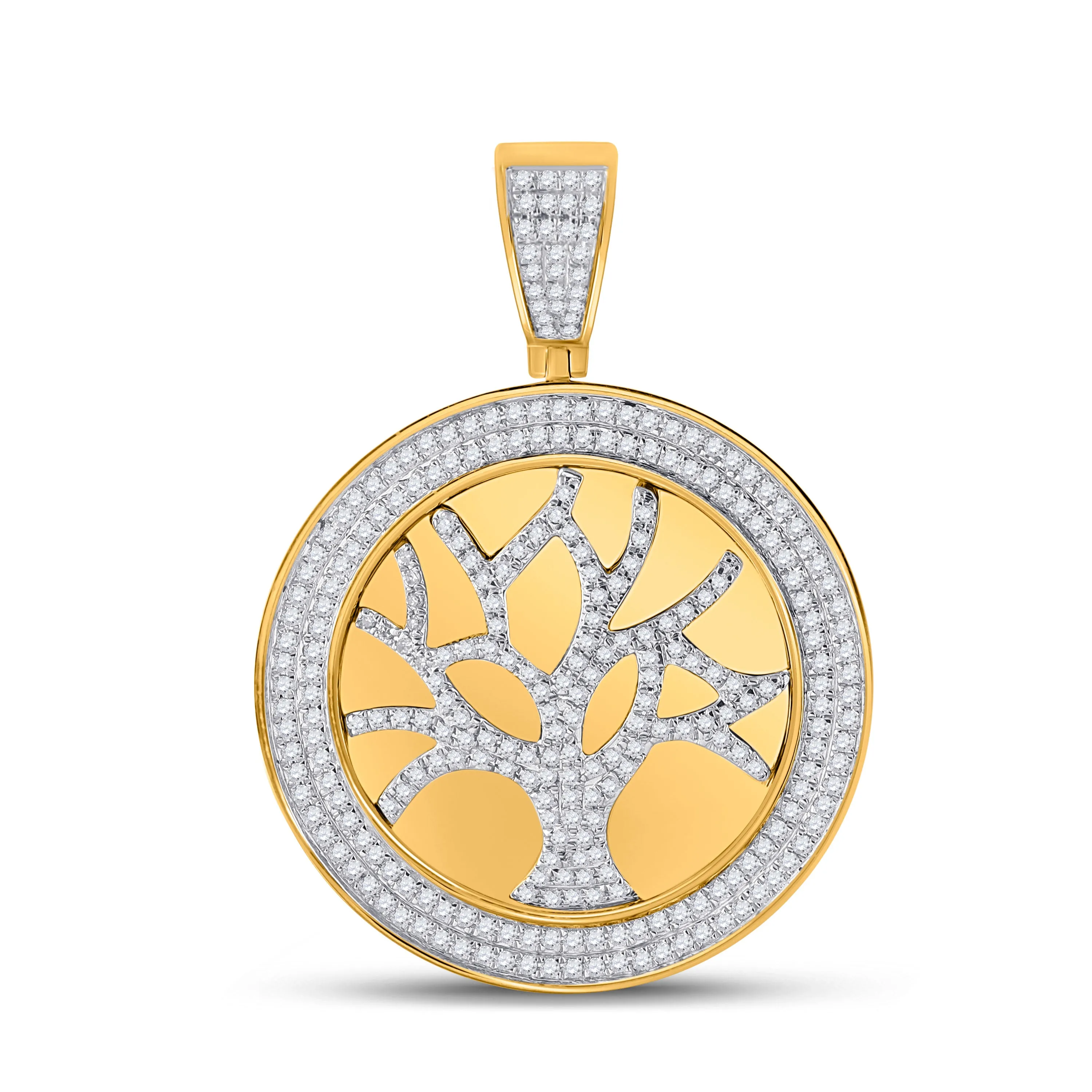 Keene Jewelers 10kt Yellow Gold Mens Round Diamond Tree of Life Charm Pendant 7/8 Cttw