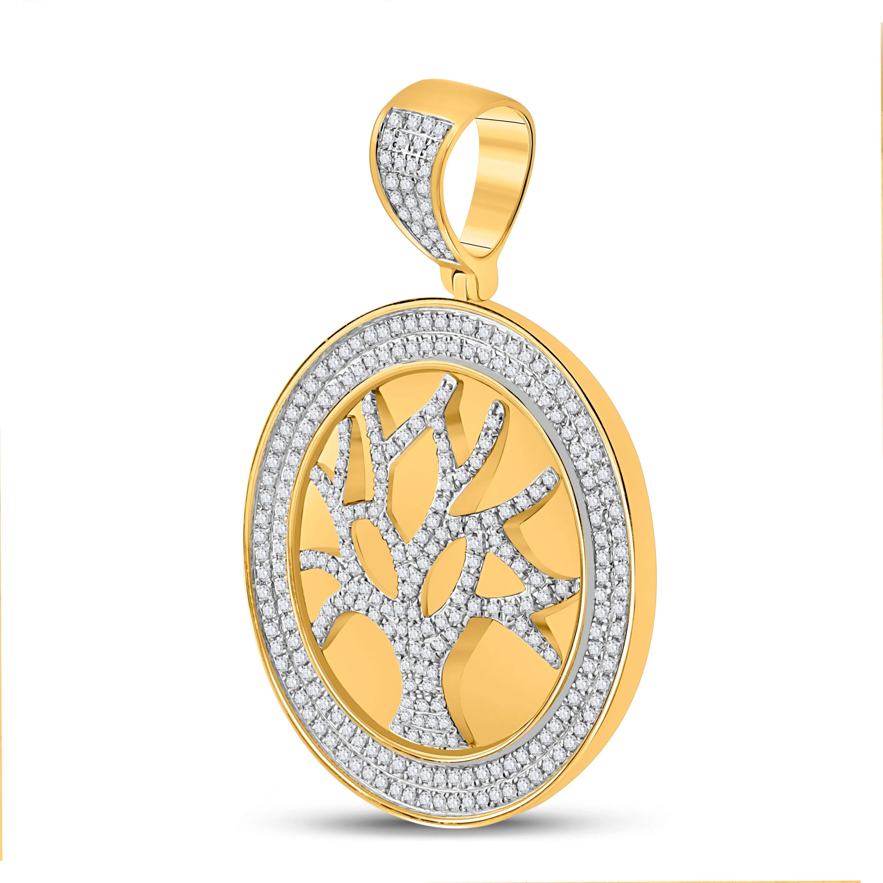 Keene Jewelers 10kt Yellow Gold Mens Round Diamond Tree of Life Charm Pendant 7/8 Cttw