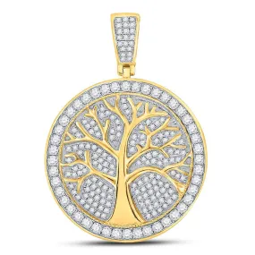 Keene Jewelers 10kt Yellow Gold Mens Round Diamond Tree of Life Medallion Charm Pendant 1-1/4 Cttw