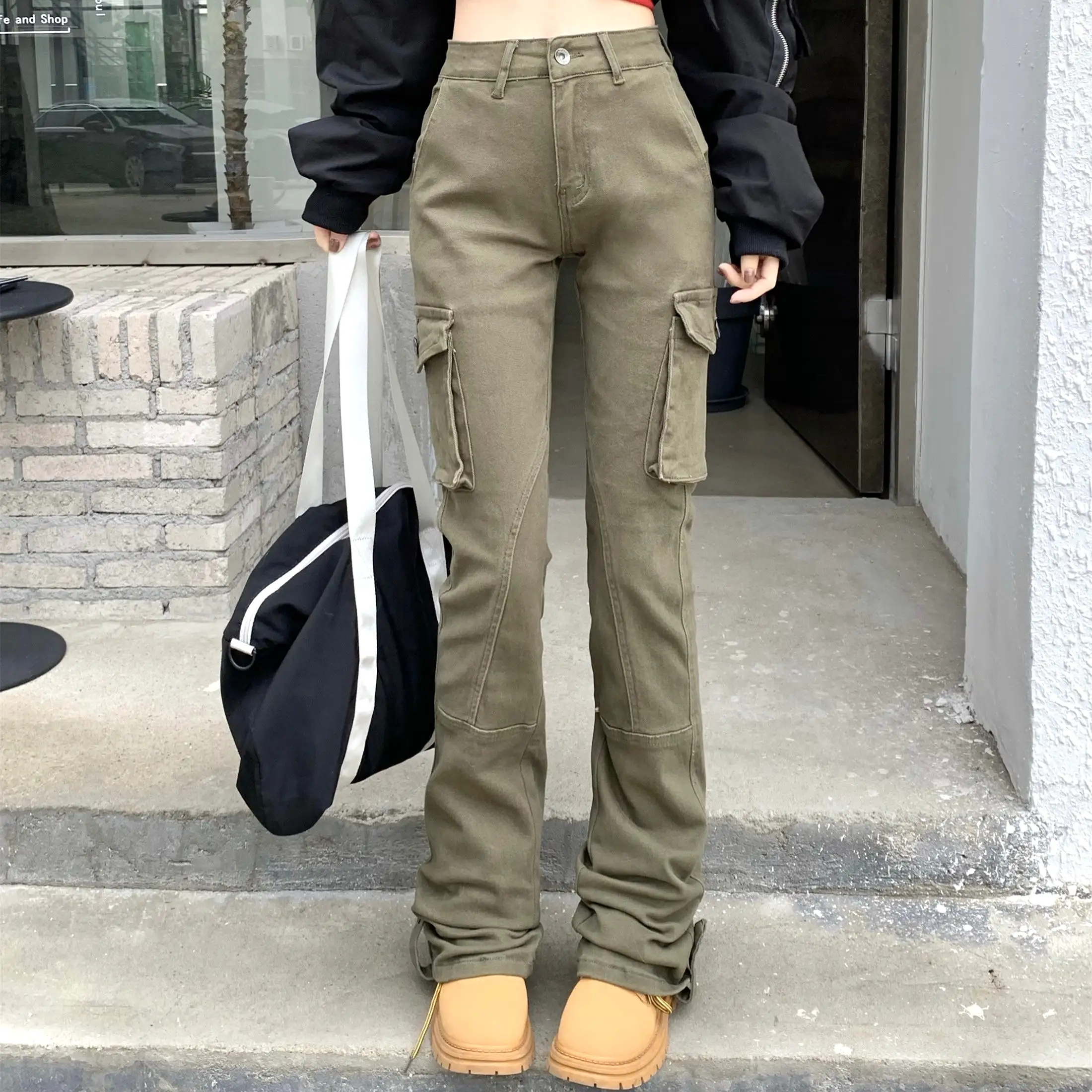 Khaki Thigh Pocket Jeans