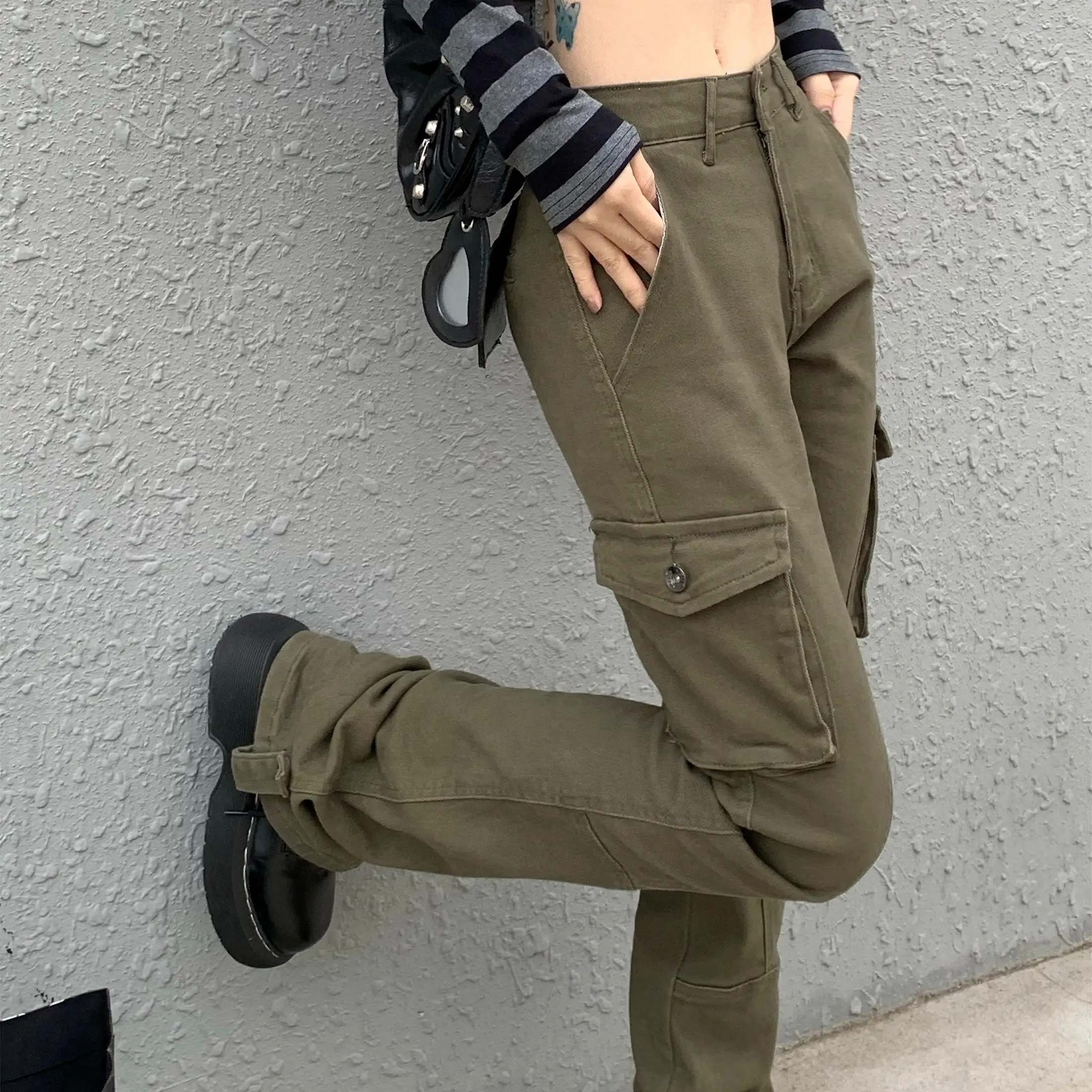 Khaki Thigh Pocket Jeans