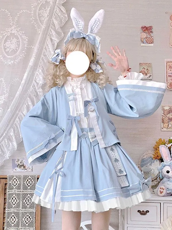 Kimono Lolita Coats Light Sky Blue Bows Polyester Overcoat Coat Summer Lolita Outwears