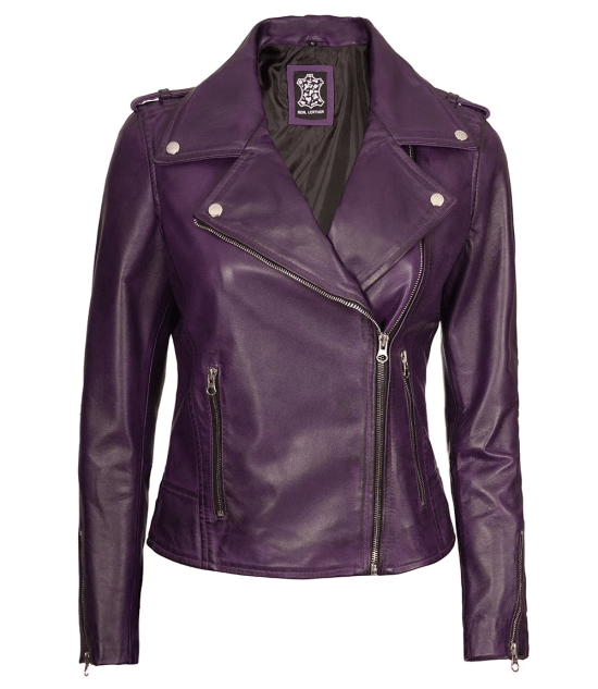 Kirsten Women's Purple Motorcycle Leather Jacket