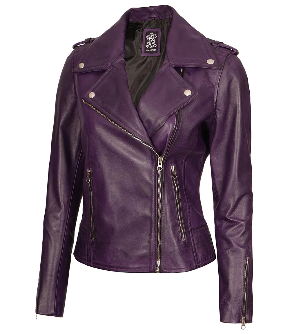 Kirsten Women's Purple Motorcycle Leather Jacket