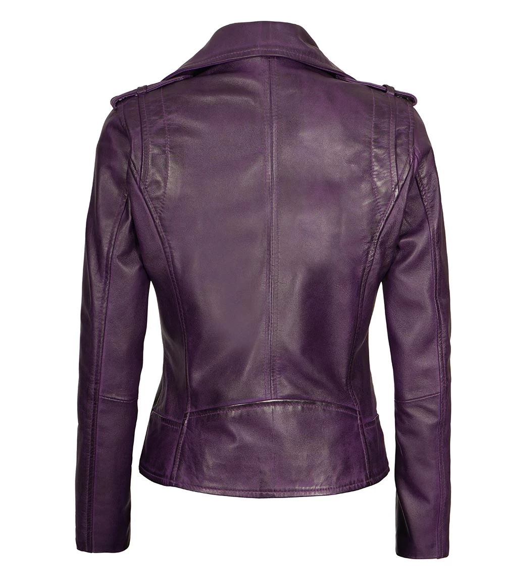 Kirsten Women's Purple Motorcycle Leather Jacket