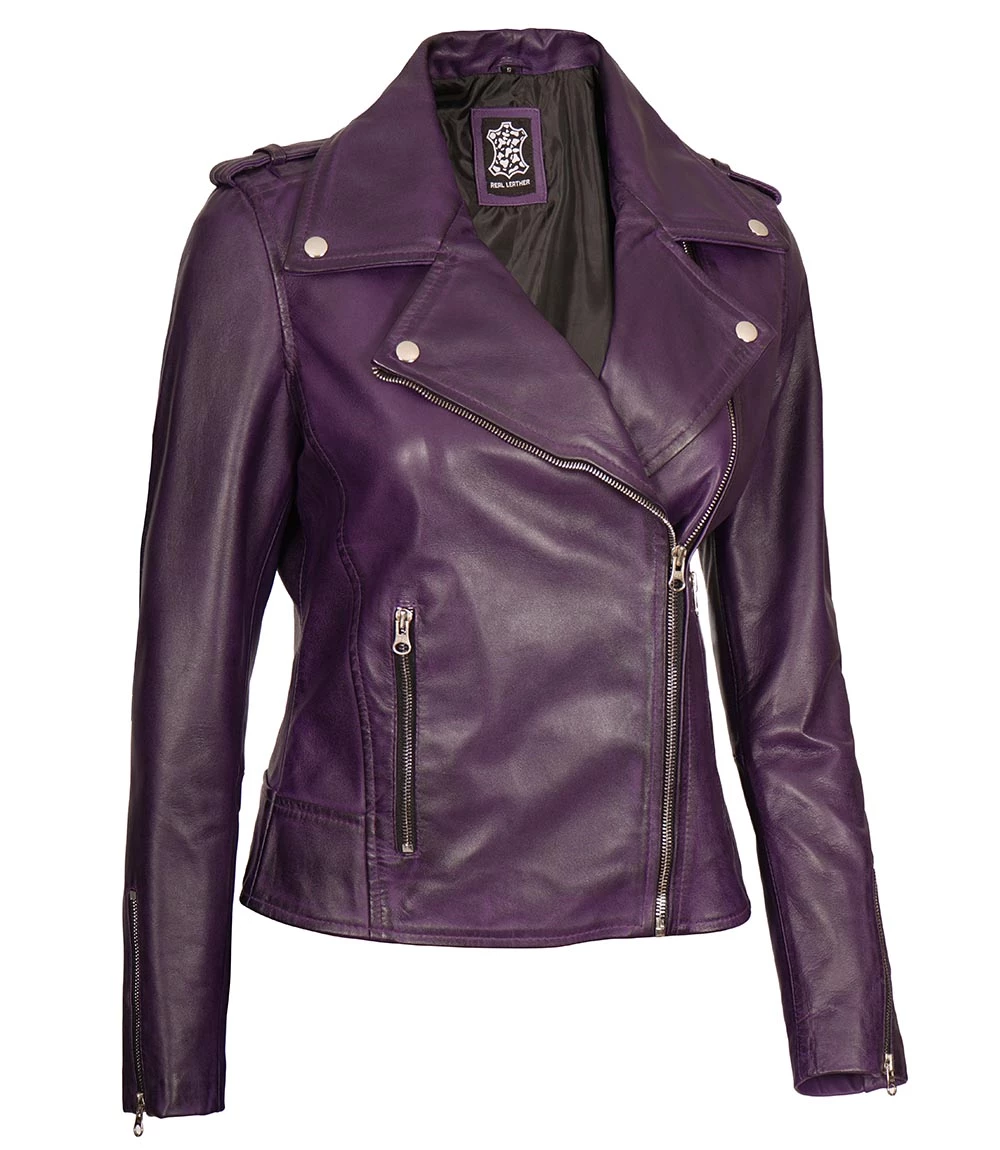 Kirsten Women's Purple Motorcycle Leather Jacket