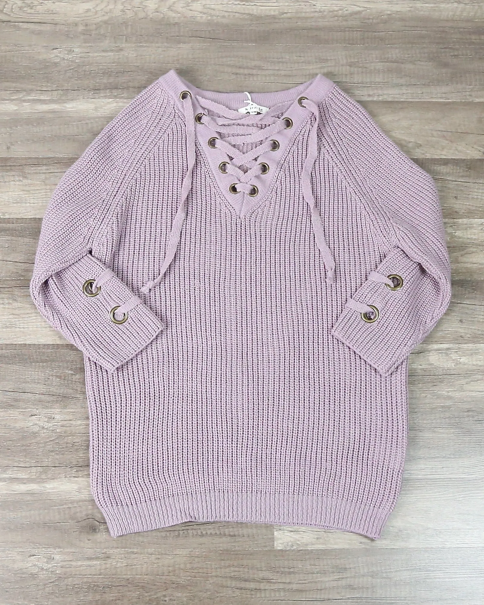 Lace Up Grommet Sweater in Soft Mauve