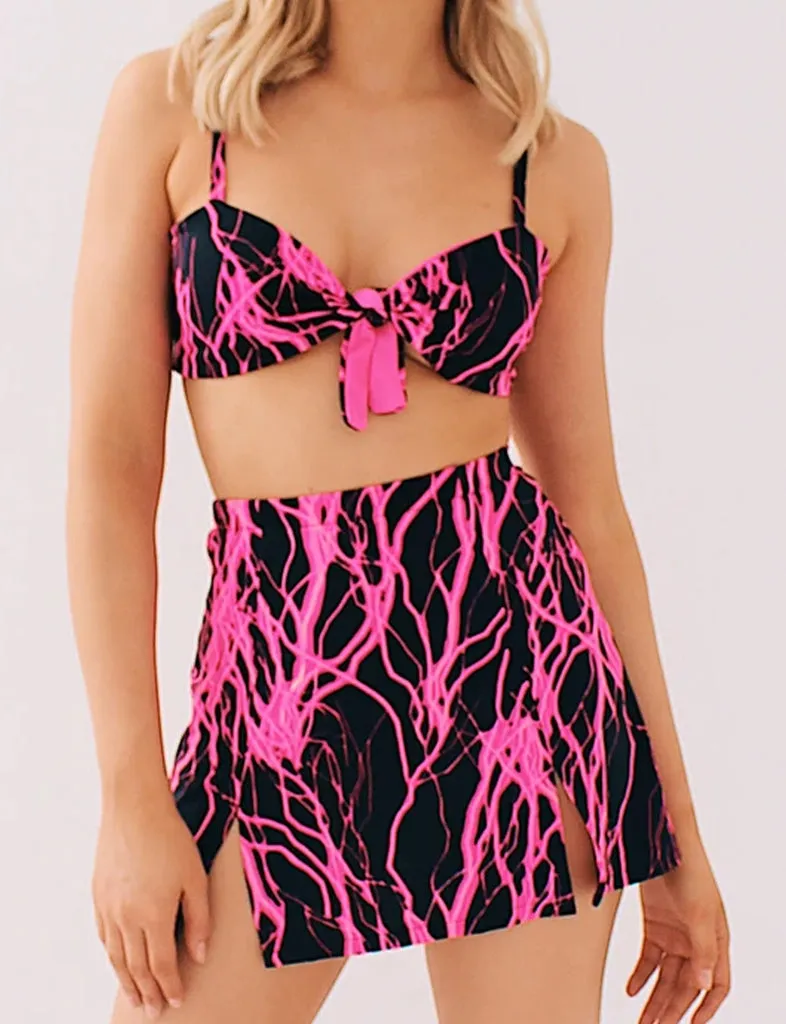 LIGHTNING VOLT TIE FRONT TOP - PINK