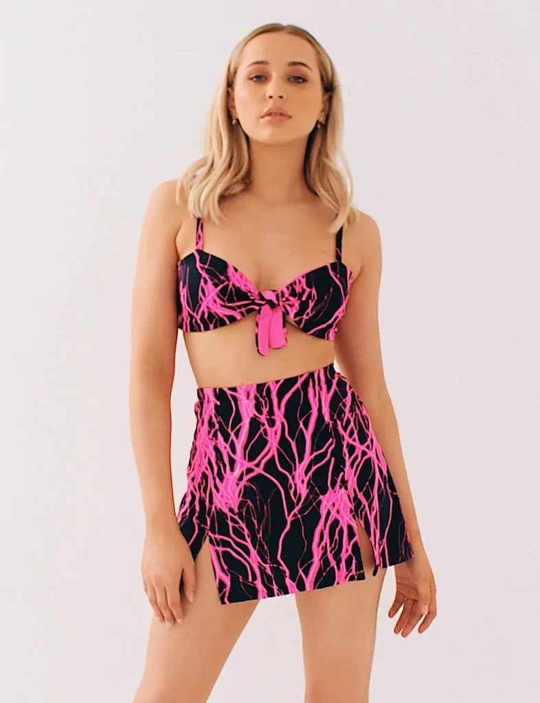 LIGHTNING VOLT TIE FRONT TOP - PINK