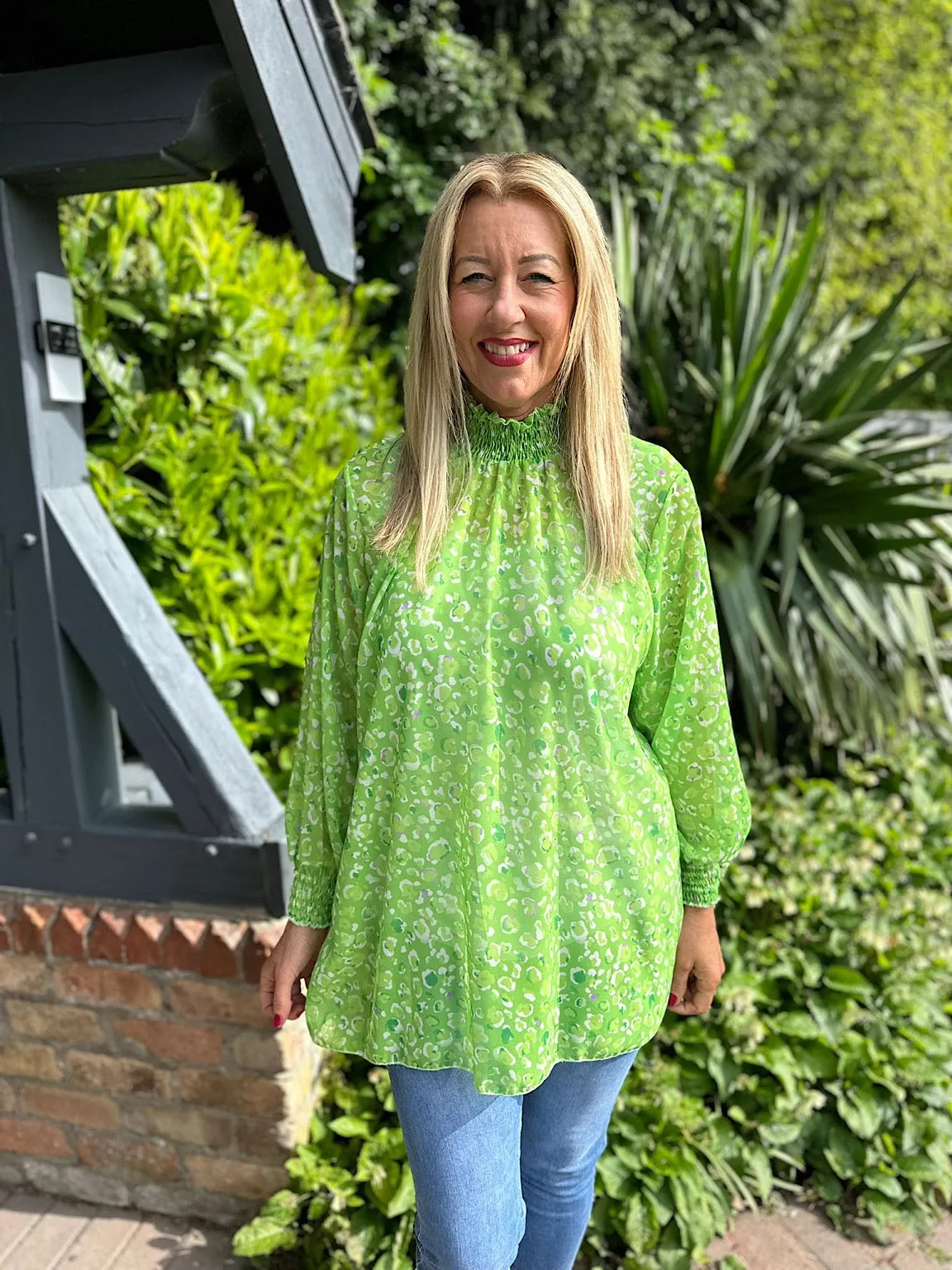 Lime Leopard High Neck Blouse June