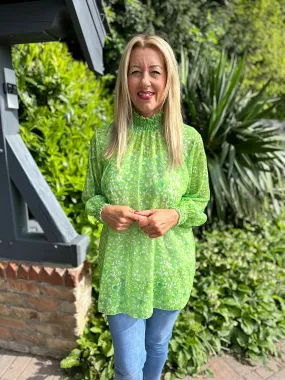 Lime Leopard High Neck Blouse June