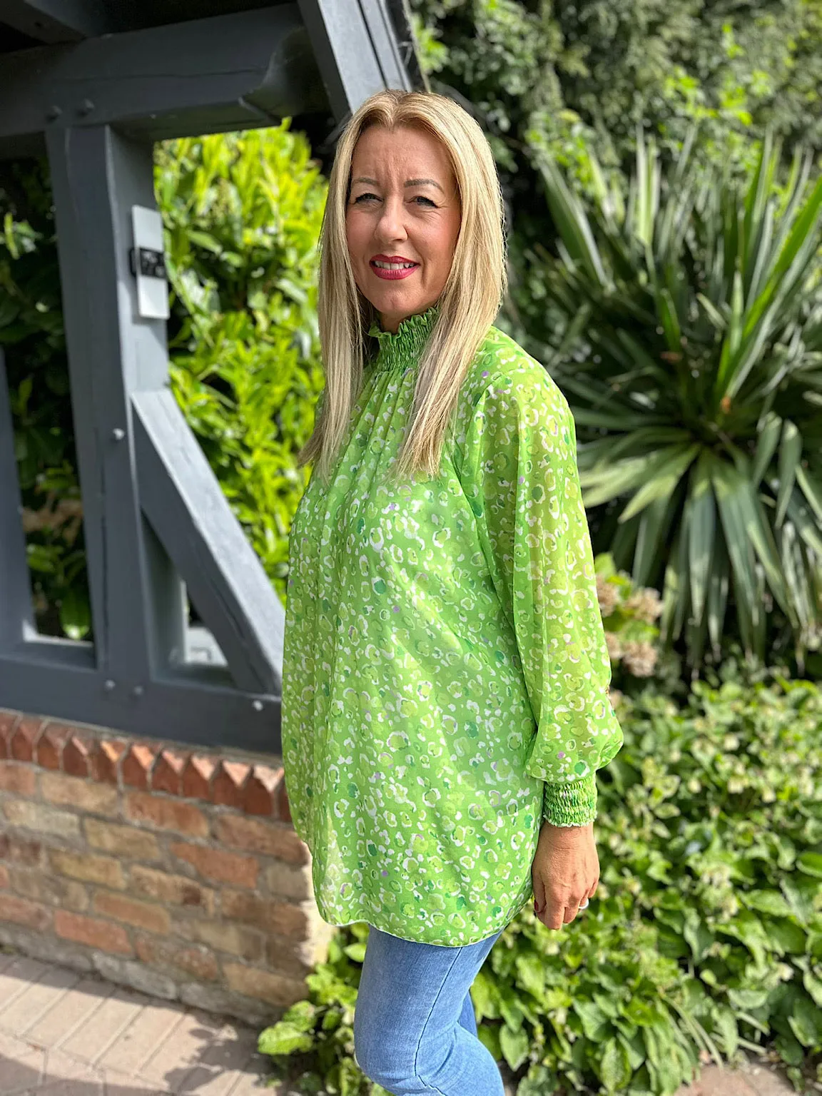 Lime Leopard High Neck Blouse June