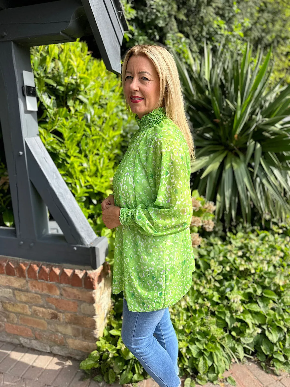 Lime Leopard High Neck Blouse June