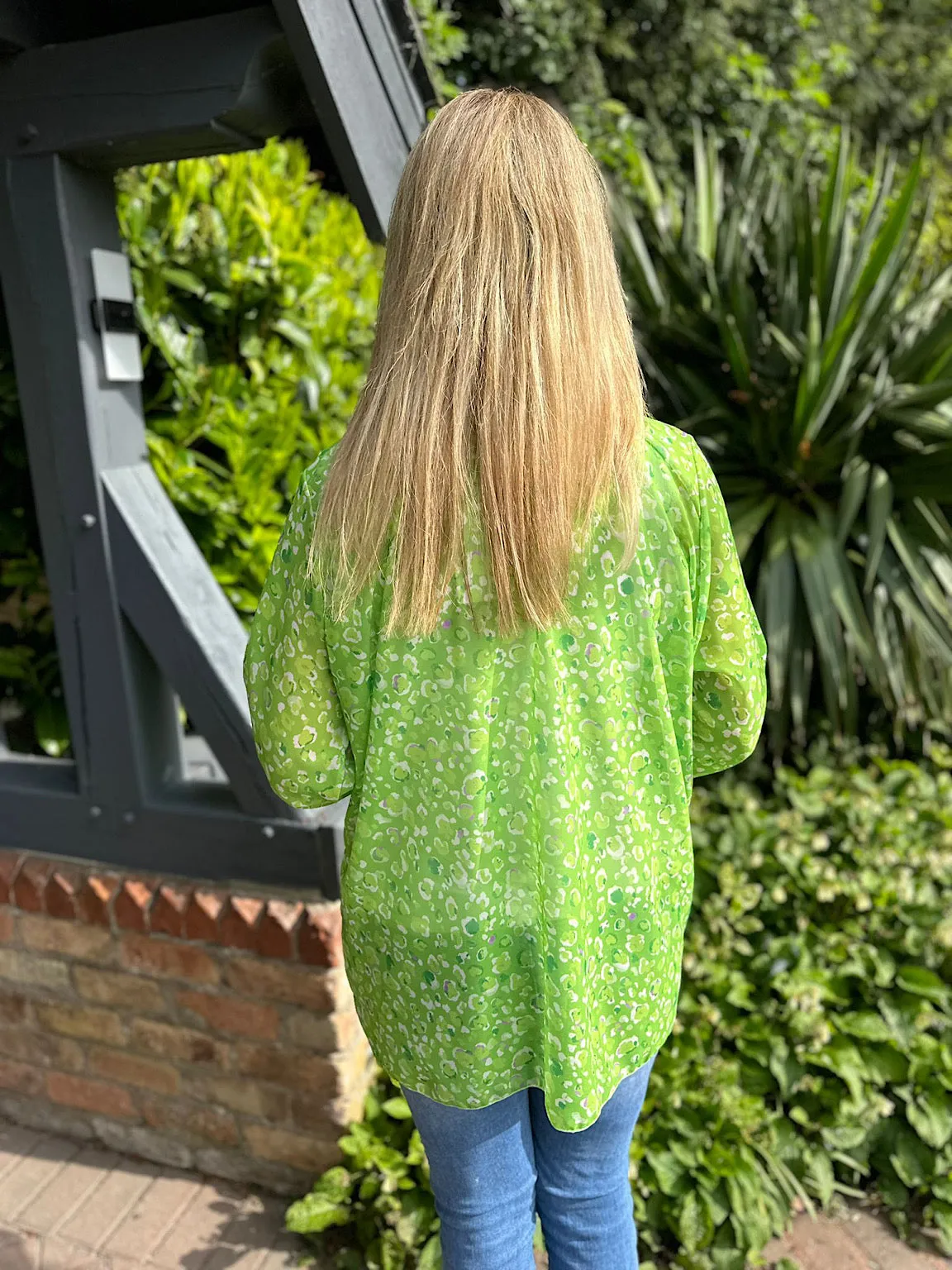 Lime Leopard High Neck Blouse June