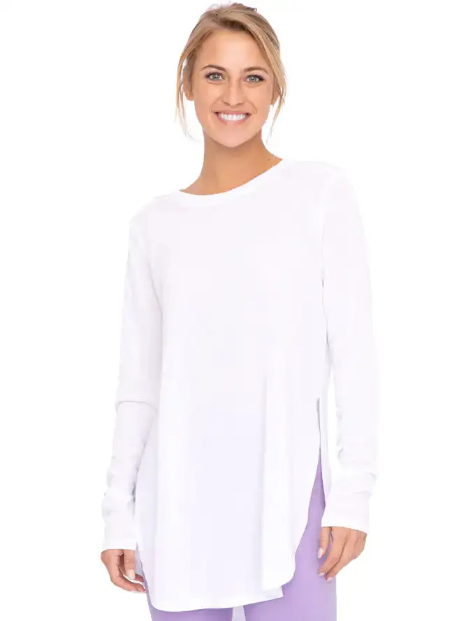 Long Sleeve Flow Top with Side Slit- White