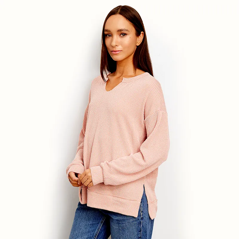 Long Sleeve Side Slit Urban Rib Weekender Top