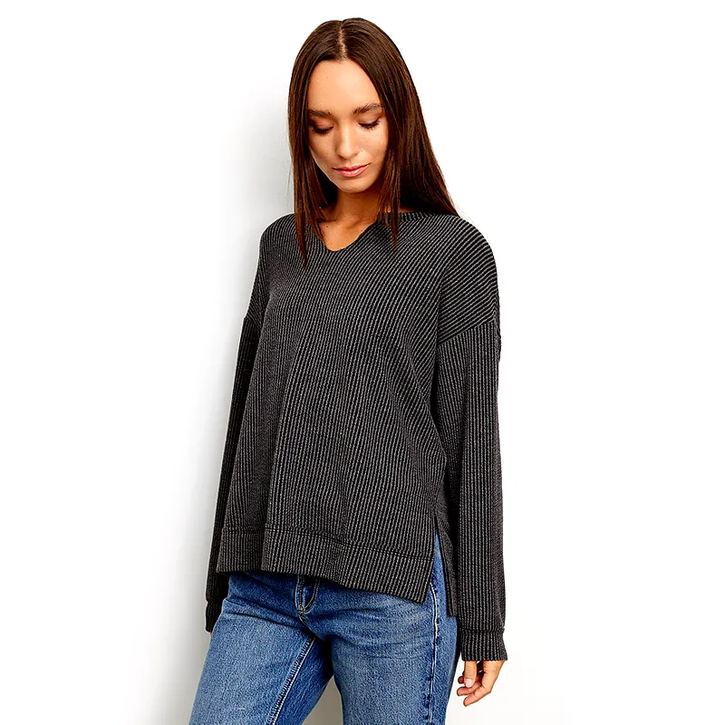 Long Sleeve Side Slit Urban Rib Weekender Top