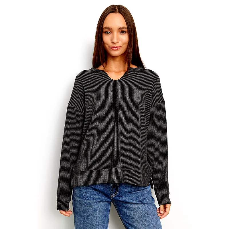 Long Sleeve Side Slit Urban Rib Weekender Top