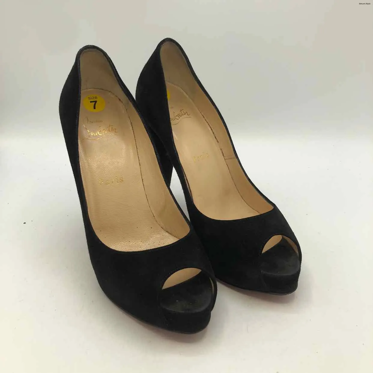 LOUBOUTIN Black Suede Heel Made in Italy Peep Toe Shoe Size 37 US: 7 Shoes